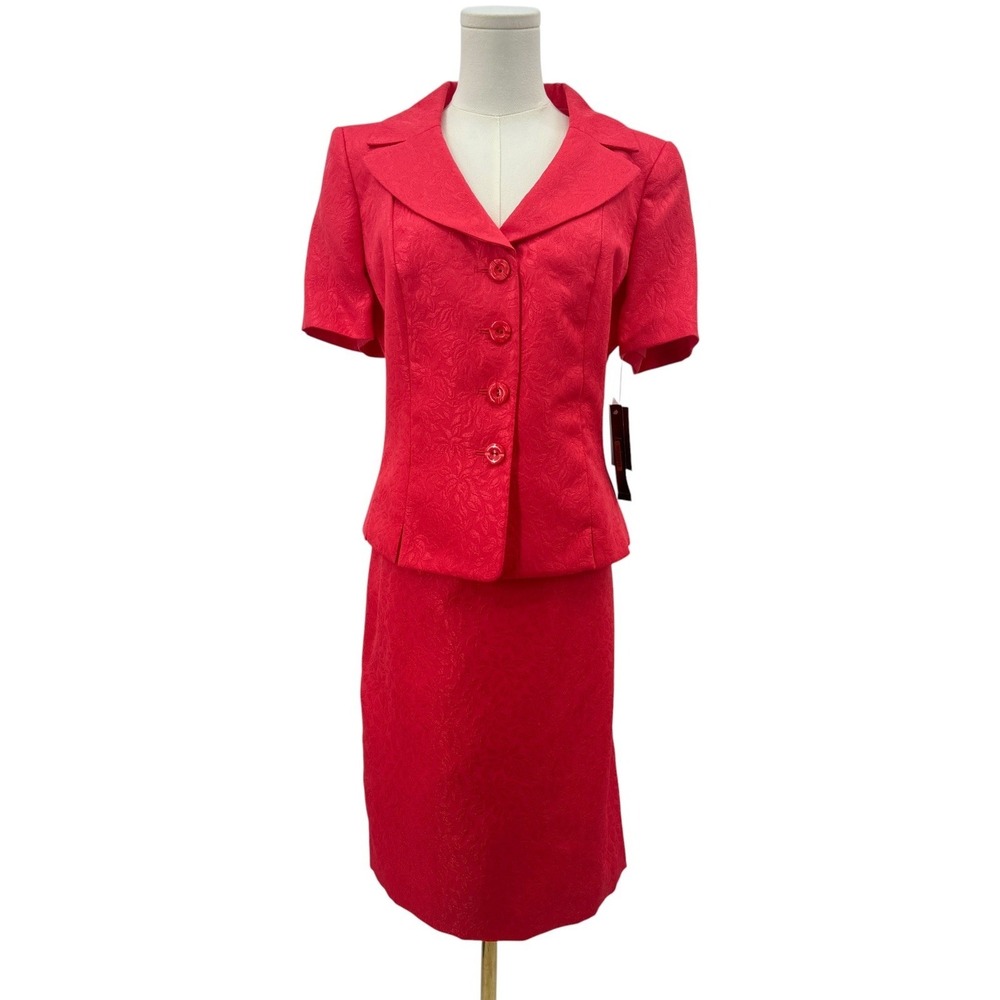 Le Suit 2 Pc Skirt‎ Suit Womens 12 Tulip Pink Textured Jacquard Career NWT
